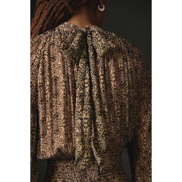 Anthropologie Let Me Be Smocked Mock-Neck Dress Size L - Picture 3 of 10